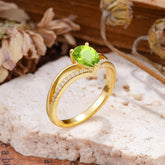 1.25 Carat Pear Cut Peridot Ring Split Shank Engagement Ring